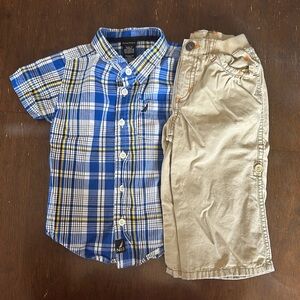 Nautica 6-12 month outfit with short sleeve button down and khaki pants
